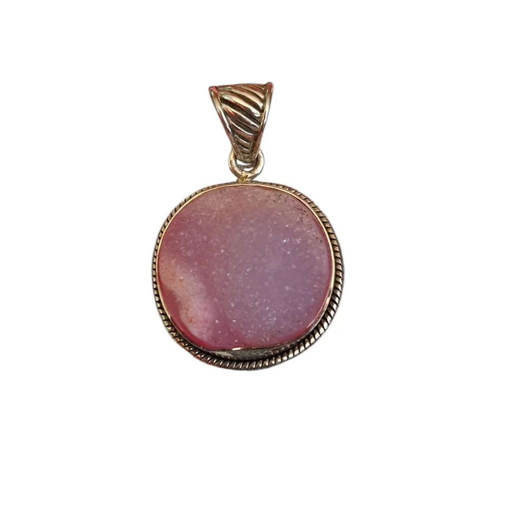 NWOT Pink Drusy Sterling Silver Pendant - Picture 1 of 6